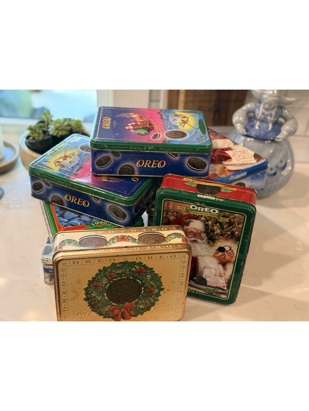 Oreo Holiday Collectible Cookie Tin Lot Original Multicolor 1990-2000
